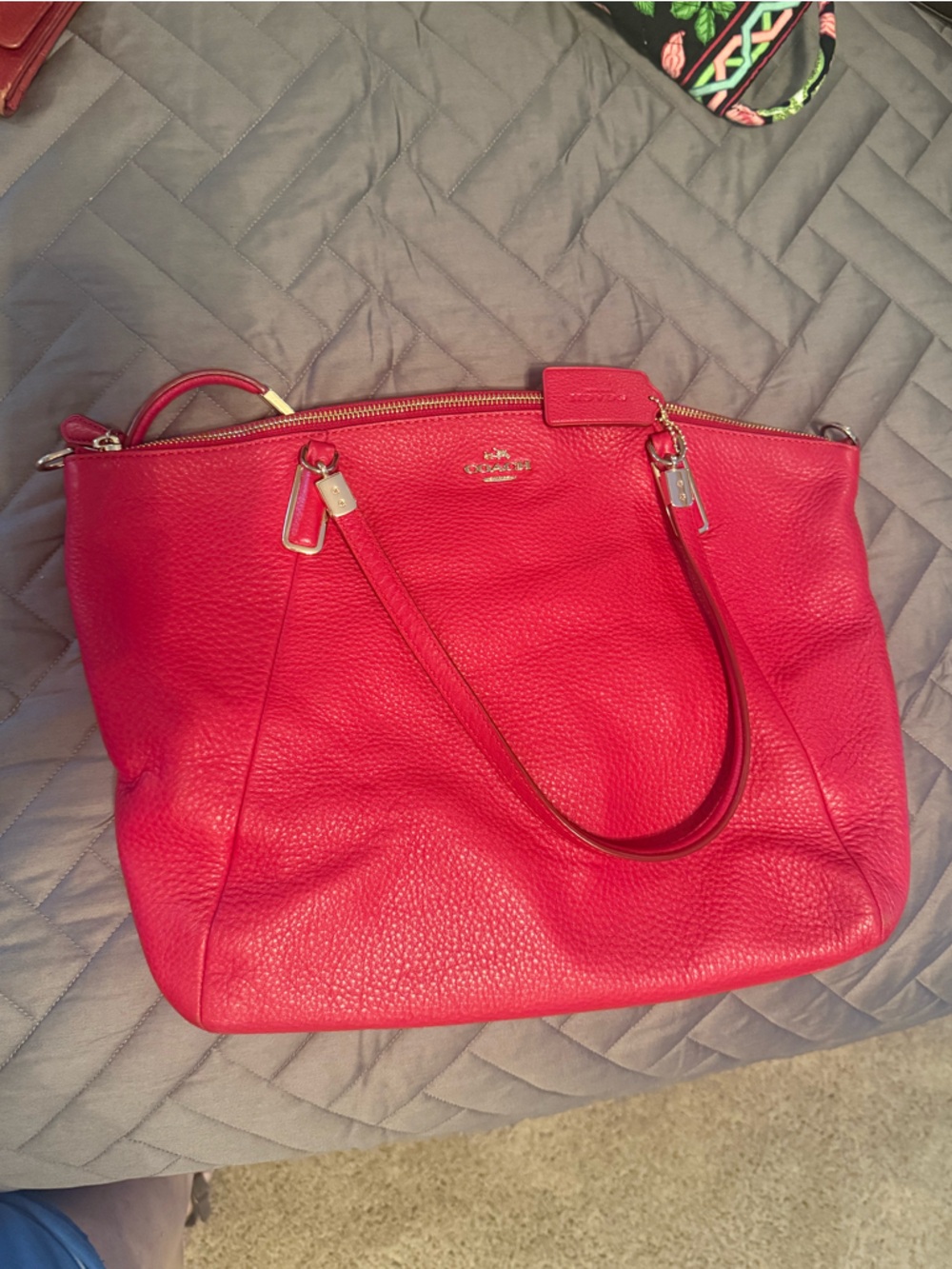 Coach Bright Red Pebbled Leather Tote